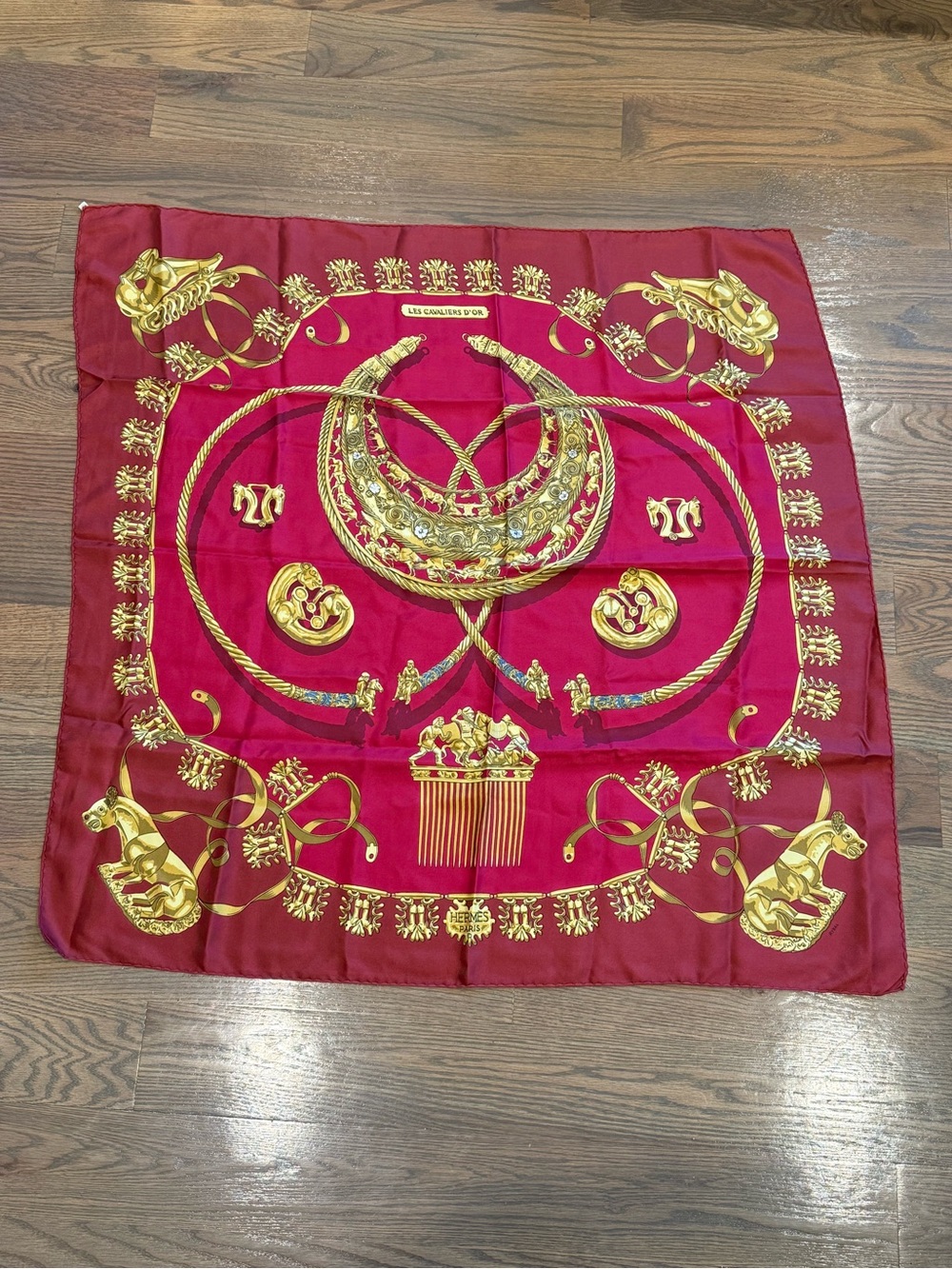 Vintage Hermes Paris Silk Scarf Les Cavaliers D'or